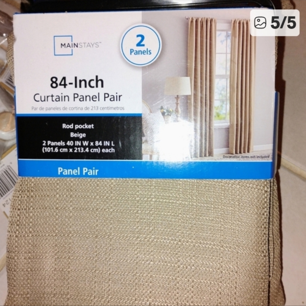 Brand New Mainstays Neutral Tan Curtain Set